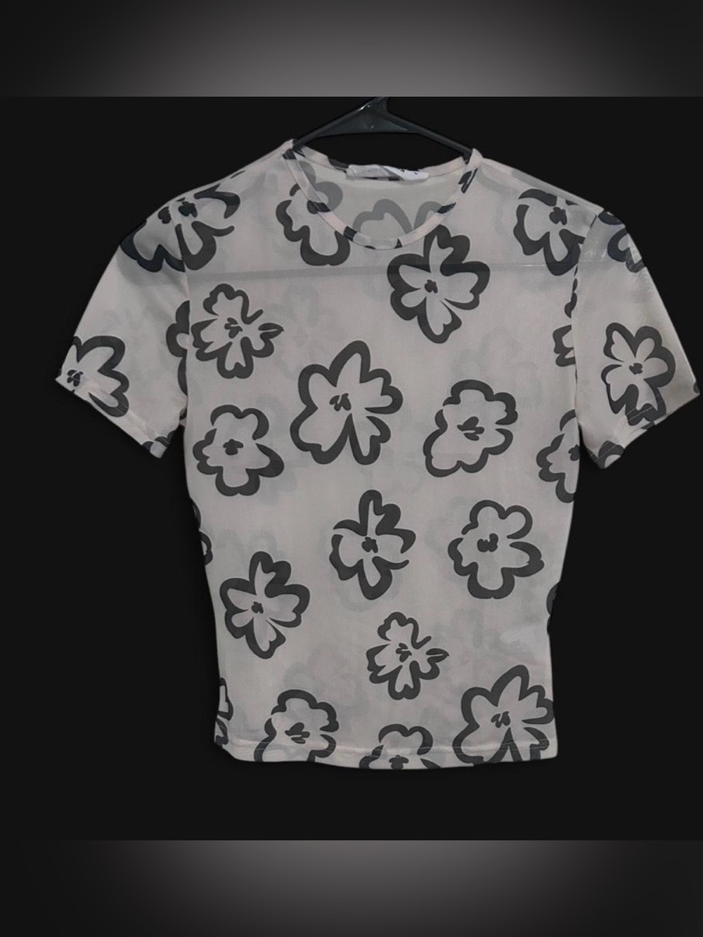 PEPPERMAYO Black and White Floral Sheer Mesh Tee